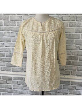 Lucknowi Chikankari Cream Cotton Kurti Top Boho Tunic Embroidered Blouse NWT L